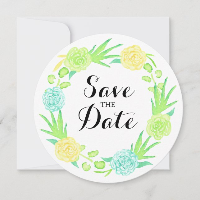 Save The Date Aquarelle d'été couronne florale Enregistrer la da (Devant)