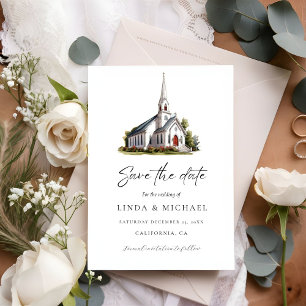 Save The Date Aquarelle Eglise Lieu illustration Mariage
