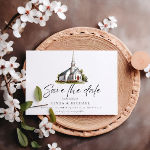 Save The Date Aquarelle Eglise Lieu illustration Mariage