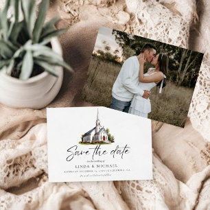 Save The Date Aquarelle Eglise Lieu illustration Mariage