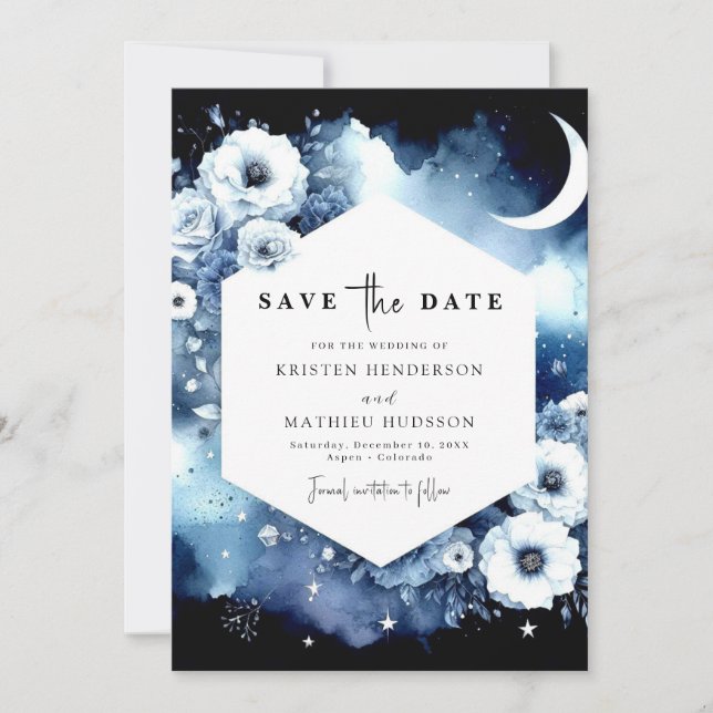 Save The Date Aquarelle Elegant Mariage Lune (Devant)