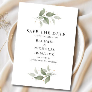 Save The Date Aquarelle Elegant non photo Mariage de verdure