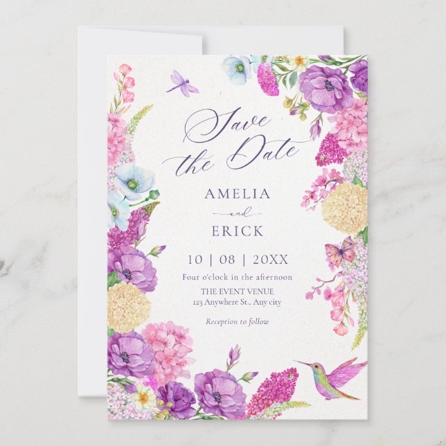 Save The Date Aquarelle esthétique florale violette  (Devant)
