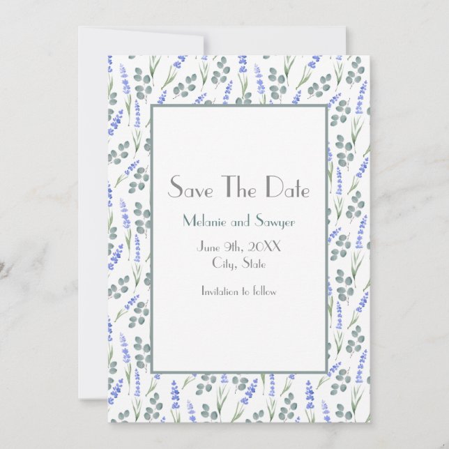 Save The Date Aquarelle et Lavender Eucalyptus Motif (Devant)