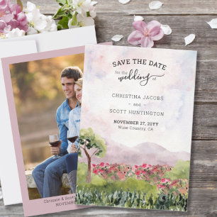 Save The Date Aquarelle et photo verticale de la prairie de camp