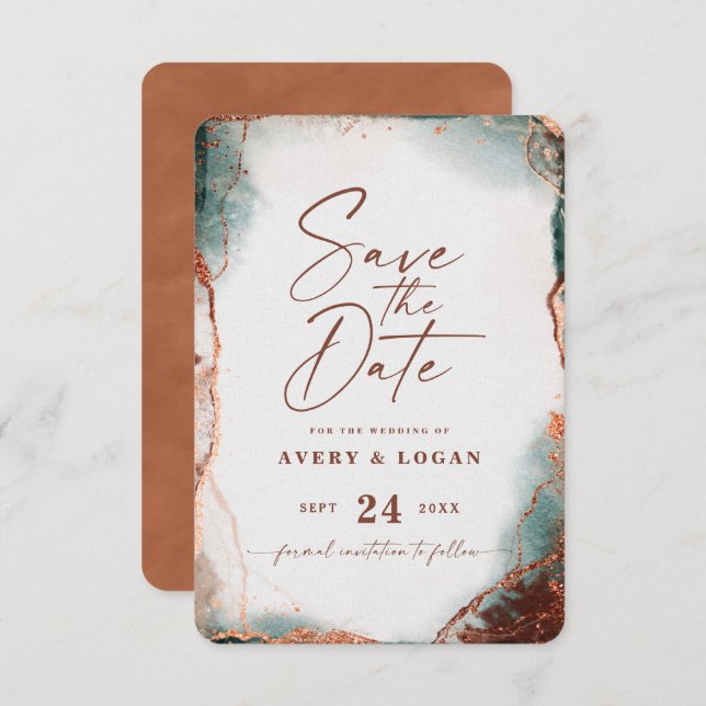 Save The Date Aquarelle Ethérée Abstraite Terra Cotta Mariage (Devant / Derrière)