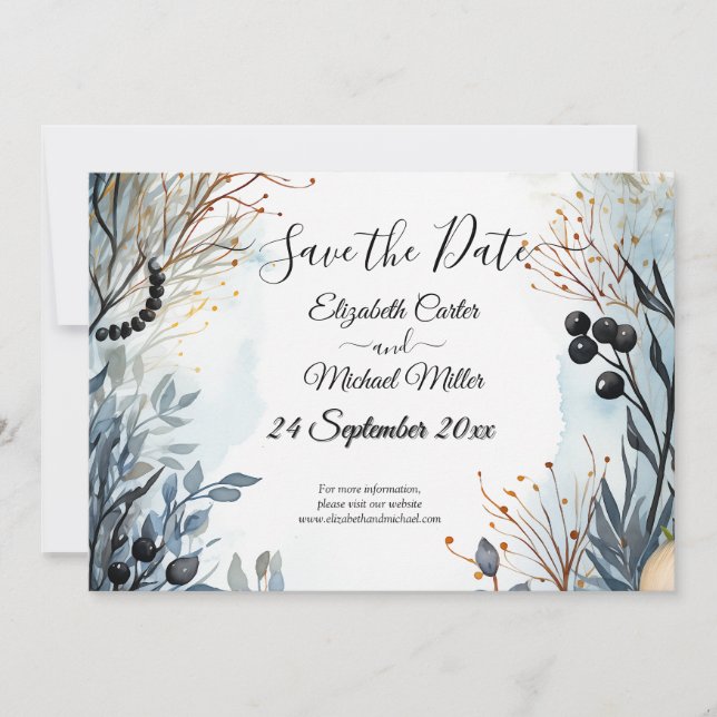 Save The Date Aquarelle Ethérée Delicate Foliage Serène (Devant)
