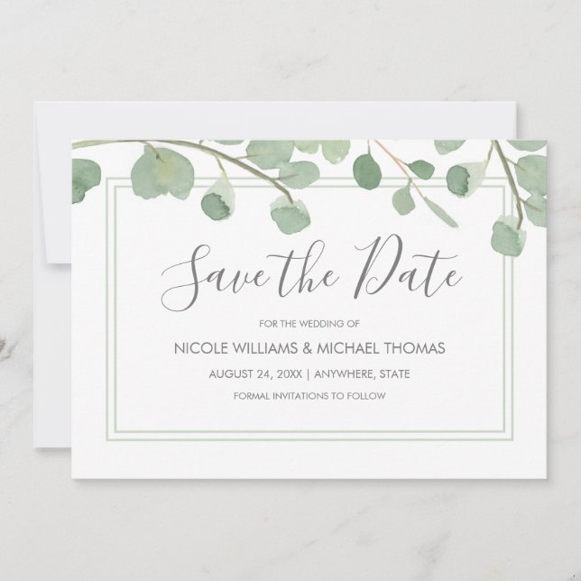 Save The Date Aquarelle Eucalyptus (Devant)