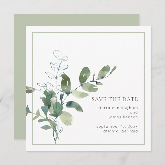 Save The Date Aquarelle Eucalyptus Mariage Enregistrer La Date (Devant / Derrière)