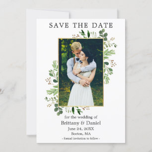 Save The Date Aquarelle Eucalyptus Photo Gold Frame