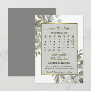 Save The Date Aquarelle Eucalyptus Pine Calendrier Gris Mariage