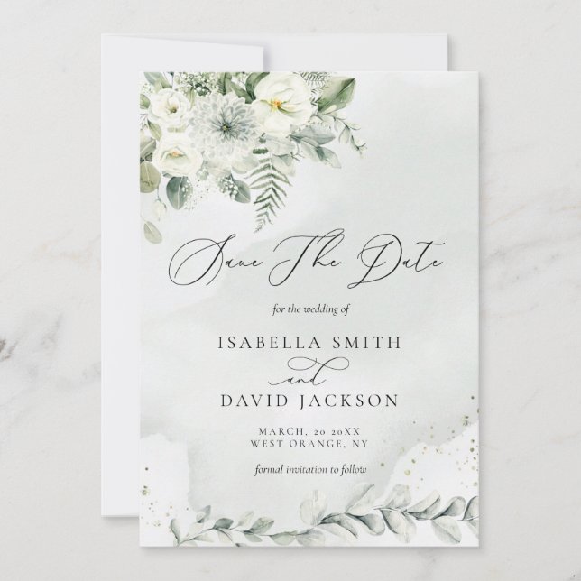 Save The Date Aquarelle Eucalyptus Verdure Feuillage Botanique (Devant)