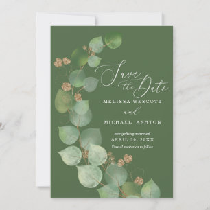 Save The Date Aquarelle Eucalyptus Verdure Or Accent Moderne