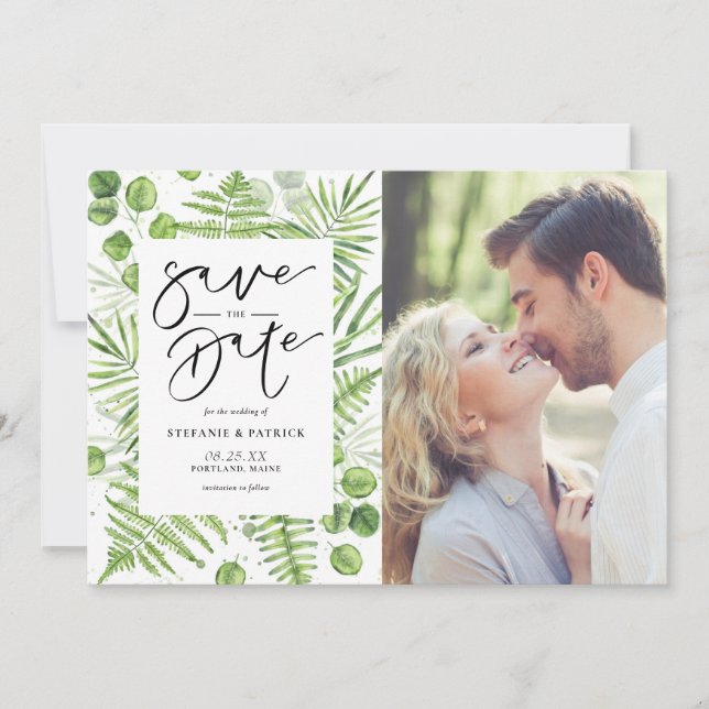 Save The Date Aquarelle Fermes et Eucalyptus photo du cadre (Devant)