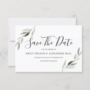 Save The Date Aquarelle Feuille verte Mariage moderne