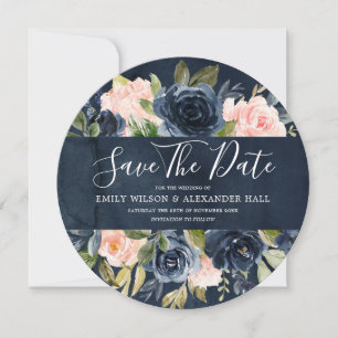 Save The Date Aquarelle Fleur Blush Navy Profond