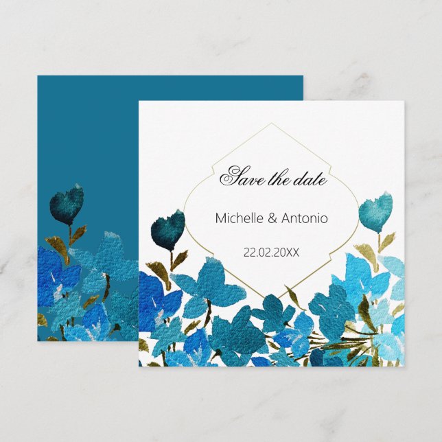 Save The Date Aquarelle Fleur sauvage bleue Art Floral (Devant / Derrière)