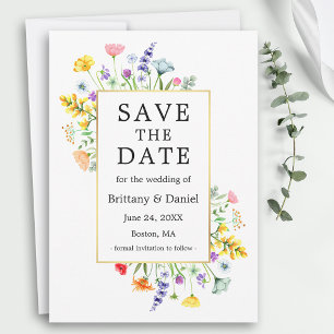 Save The Date Aquarelle Fleur sauvage Gold Frame