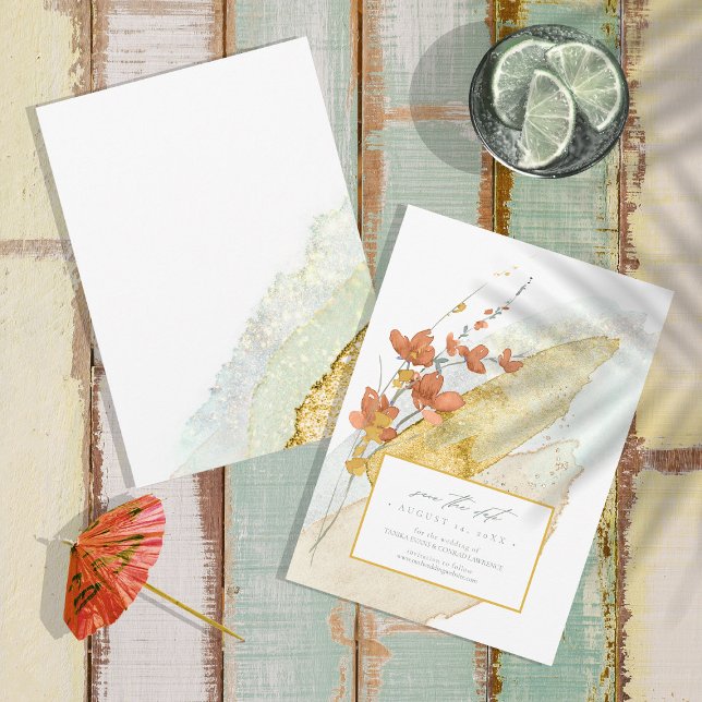 Save The Date Aquarelle fleur sauvage Mariage Gold ID954 (Créateur téléchargé)