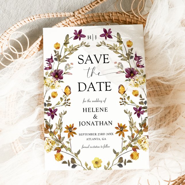 Save The Date Aquarelle fleur sauvage Moderne Mariage élégant (Wildflower Watercolor Modern Elegant Wedding Save The Date)