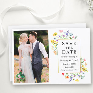 Save The Date Aquarelle Fleur sauvage photo Gold Frame