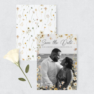 Save The Date Aquarelle Fleur sauvage Photo Mariage Enregistrer