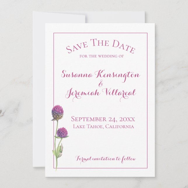 Save The Date Aquarelle Fleur sauvage rose florale Enregistrer l (Devant)
