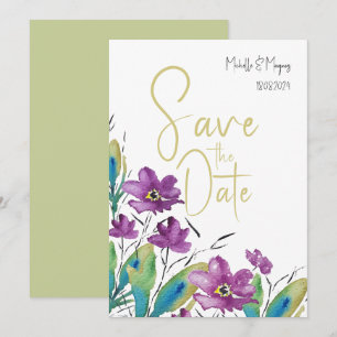 Save The Date Aquarelle Fleur sauvage violet artistique