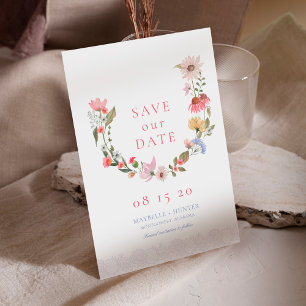 Save The Date Aquarelle Fleur sauvage Wreath & Lace Enregistrer 