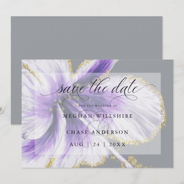 Save The Date Aquarelle Fleur Tropicale Violet Améthyste (Devant / Derrière)