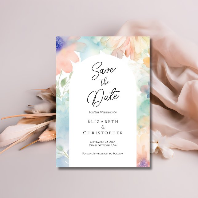 Save The Date Aquarelle Fleurie Pastel Élégante Mariage Moderne (Pastel Floral Watercolor Wedding Save the Date card. )