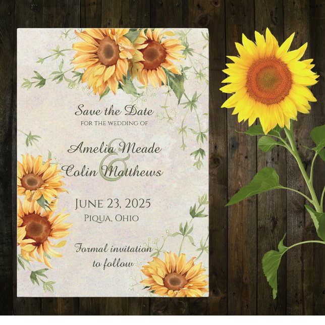 Save The Date Aquarelle Fleurs de soleil et vignes (Créateur téléchargé)