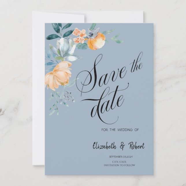 Save The Date Aquarelle Fleurs Dusty Blue Enregistrer La Date (Devant)