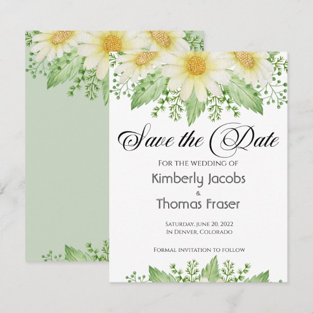 Save The Date Aquarelle Fleurs marguerites enregistrer la date (Devant / Derrière)