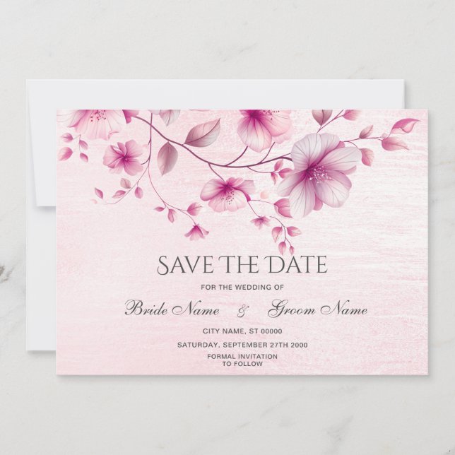 Save The Date Aquarelle Fleurs Roses Enregistrer La Date (Devant)