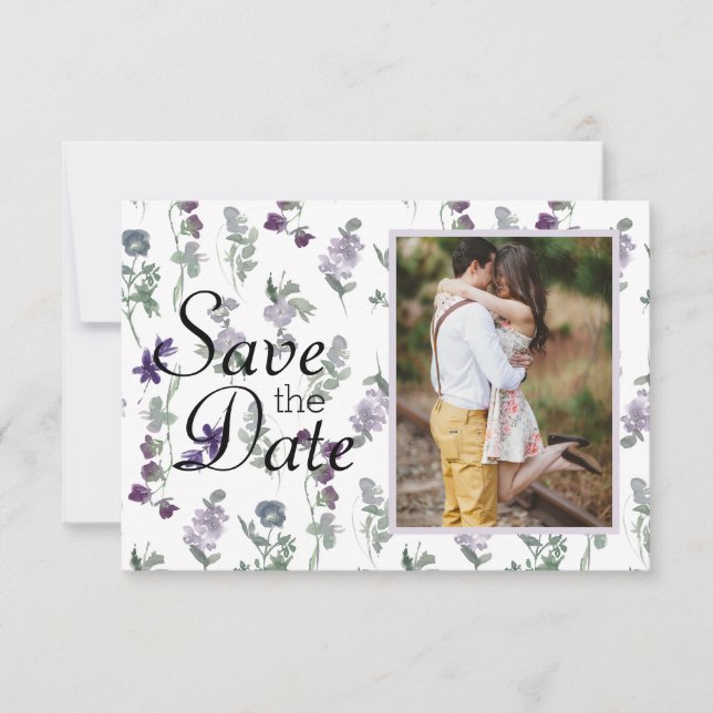 Save The Date Aquarelle Fleurs Sauvages Lavande (Devant)
