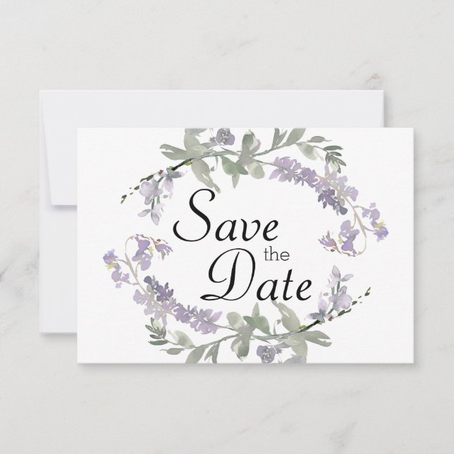Save The Date Aquarelle Fleurs Sauvages Lavande (Devant)