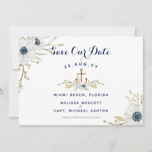 Save The Date Aquarelle Floral Anémonique Marine Mariage nautiqu