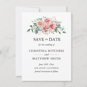 Save The Date Aquarelle Floral Blush Pink Wreath Enregistrer la 