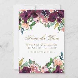 Save The Date Aquarelle Floral Bourgogne Corail Blanc Mariage