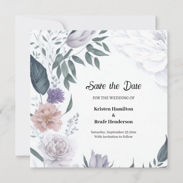Save The Date Aquarelle Floral Chic Mariage (Devant)