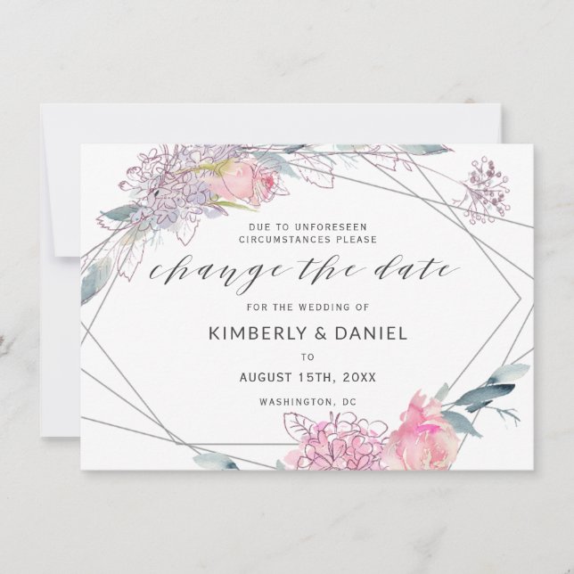 Save The Date Aquarelle Floral Géométrique Modifier la Date (Devant)