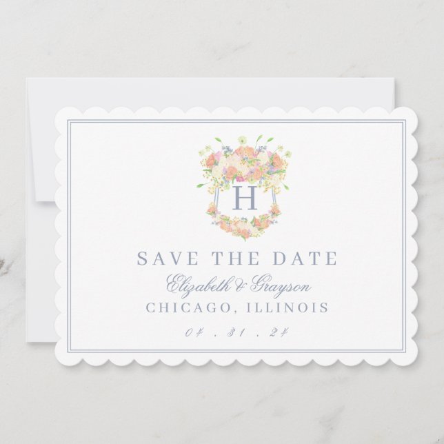 Save The Date Aquarelle Floral Jardin Mariage Crest (Devant)