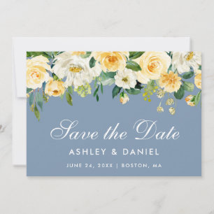 Save The Date Aquarelle Floral Jaune Blanc Duché Bleu