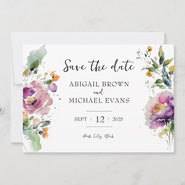Save The Date Aquarelle Floral Mariage (Devant)