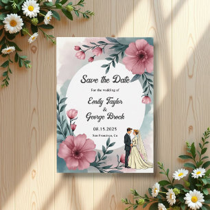 Save The Date Aquarelle Floral Mariage Et Groom Élégant Mariage