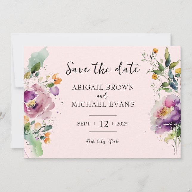 Save The Date Aquarelle Floral Mariage rose (Devant)