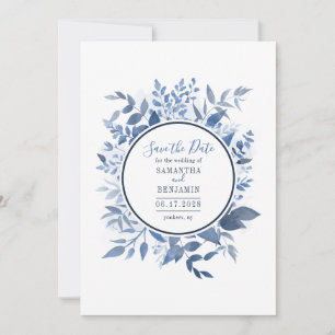 Save The Date Aquarelle Floral Marine Bleu Script Enregistrer la