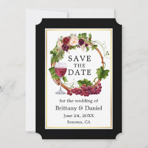 Save The Date Aquarelle Floral Raisins Wreath Black Gold