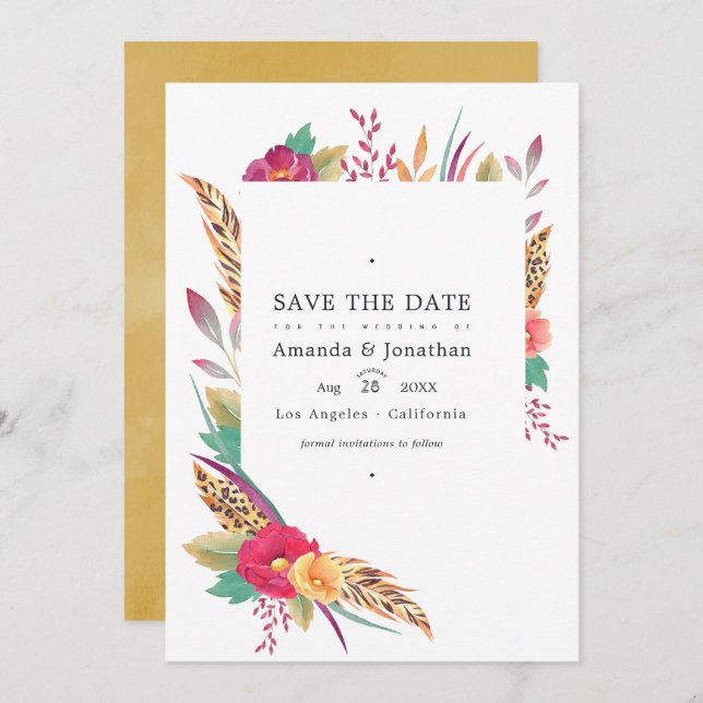 Save The Date Aquarelle Floral Safari photo Mariage (Devant / Derrière)